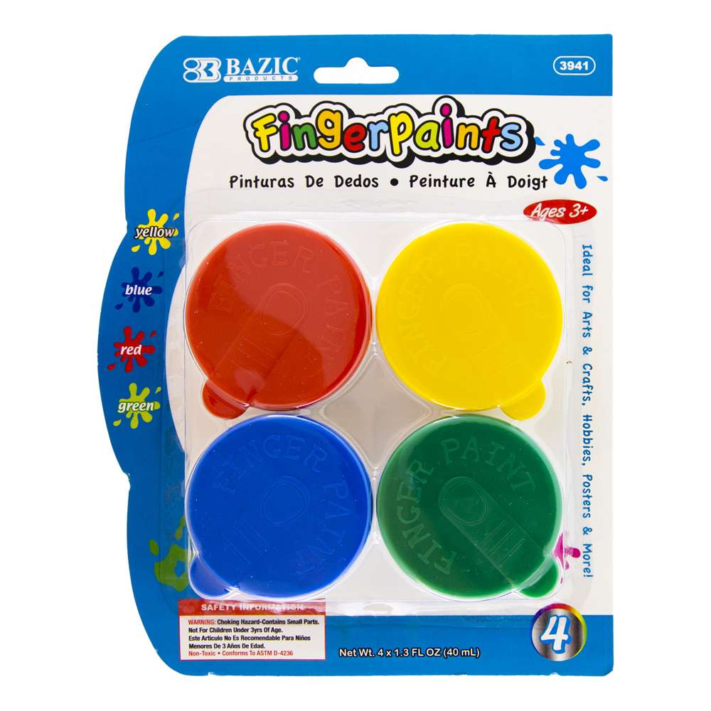 Bazic 135 fl oz (40 ml) 4 Color Finger Paint Box - 24 Units @ per Unit