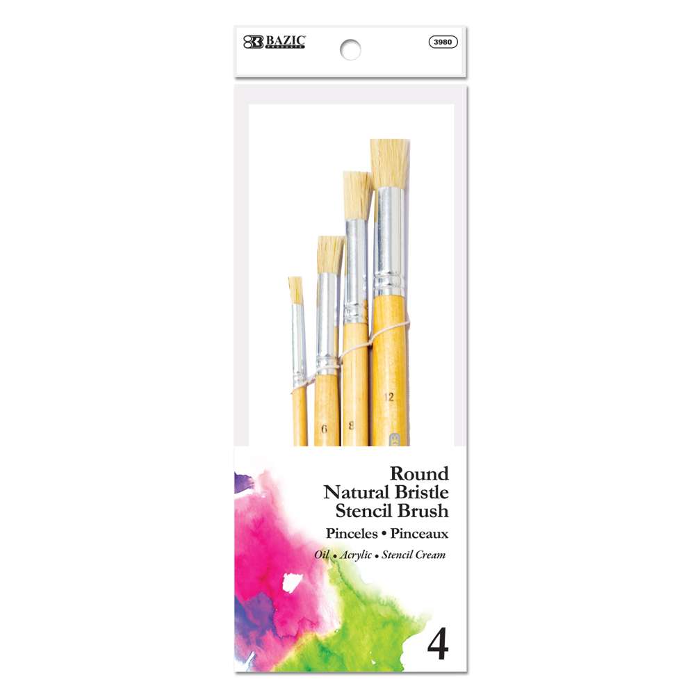 Wooden Stencil Brushes, Natural Bristle Paint Brushes, For Acrylic