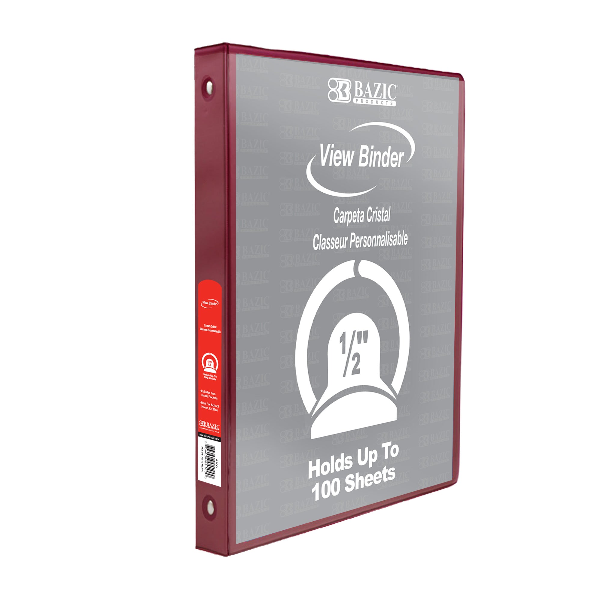 Burgundy 3-Ring View Binder w/ 2-Pockets