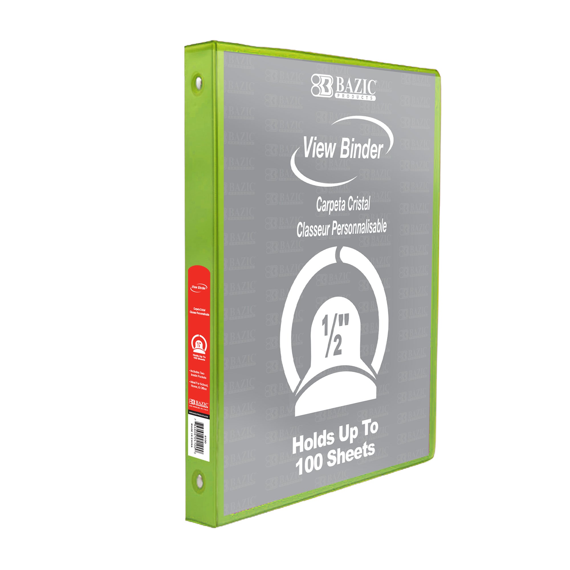 1/2" Lime Green 3-Ring View Binder w/ 2-Pockets