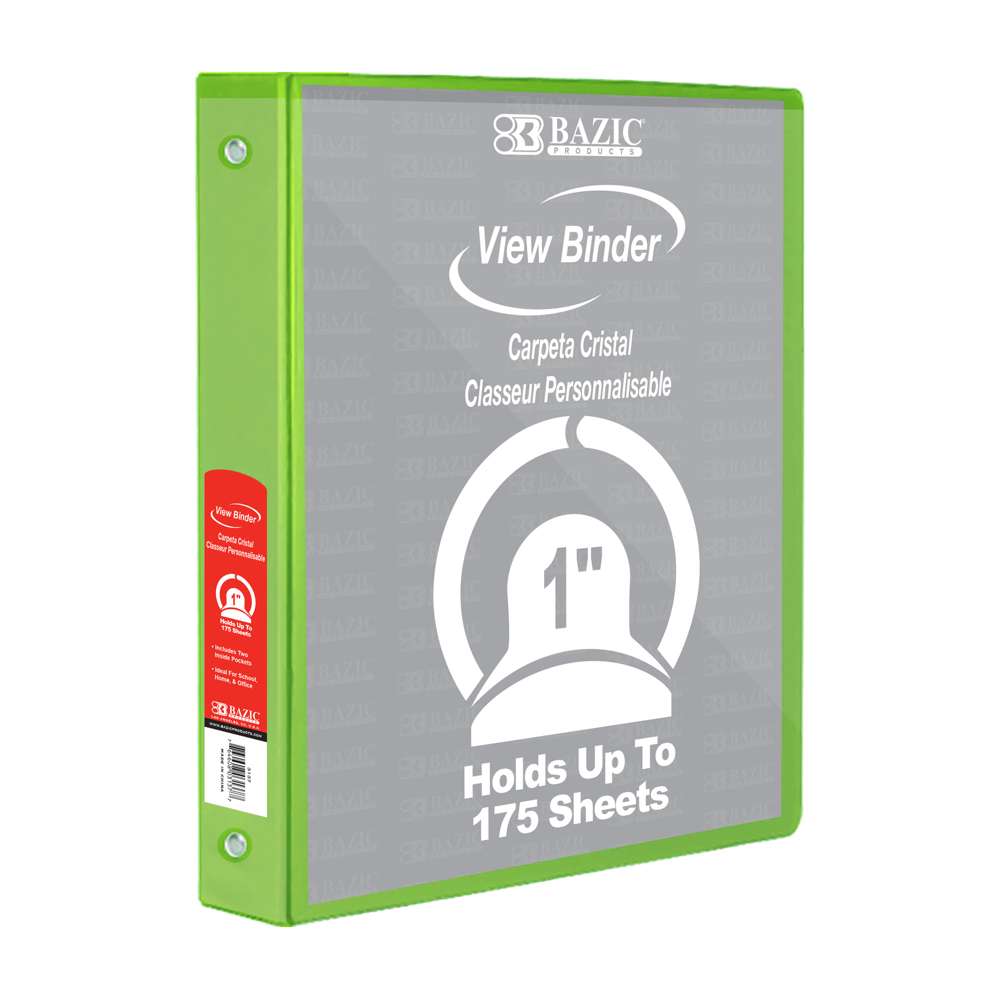 1" Lime Green 3-Ring View Binder w/ 2-Pockets