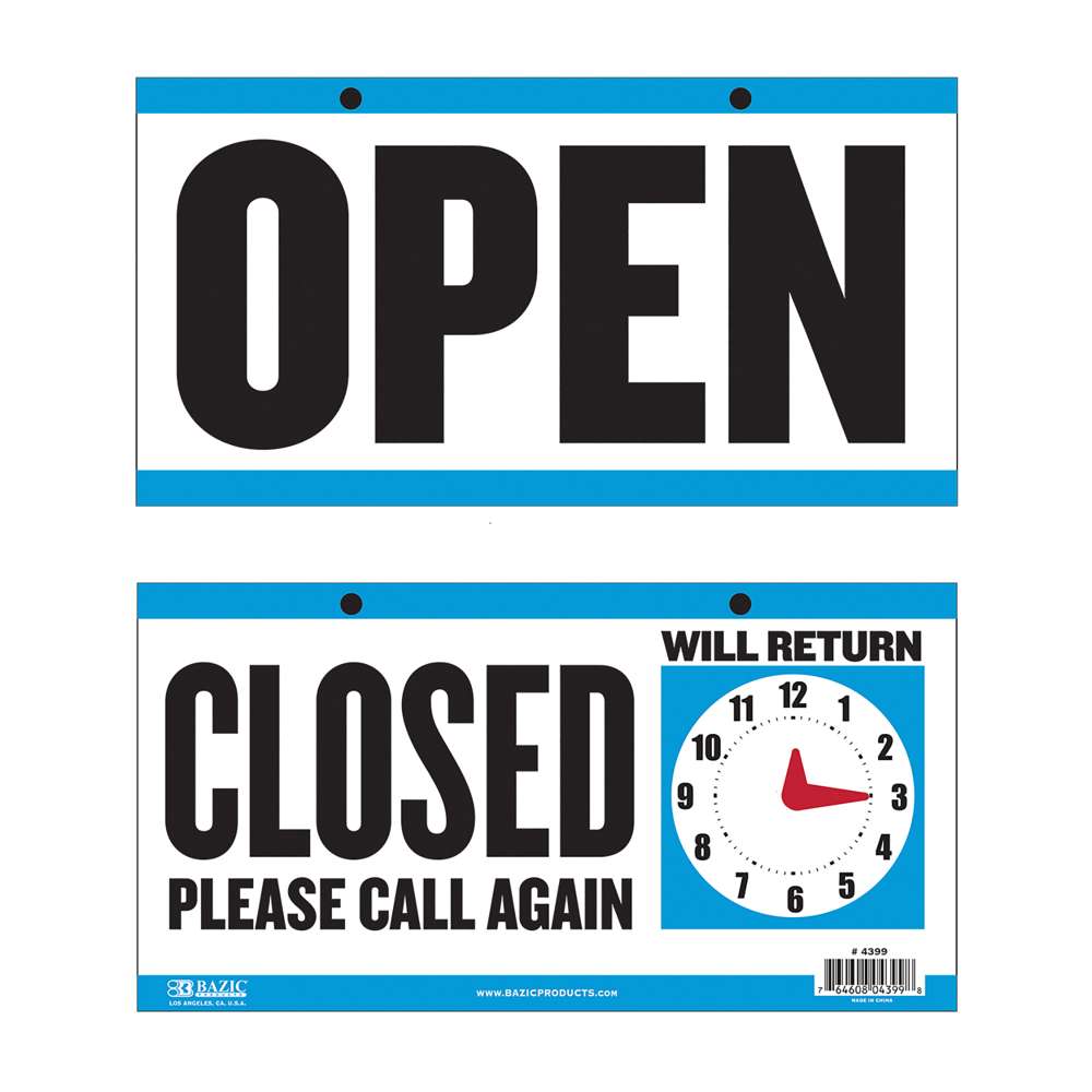 Clock Sign "CLOSED" w/ "OPEN" sign on back 6" X 11.5"