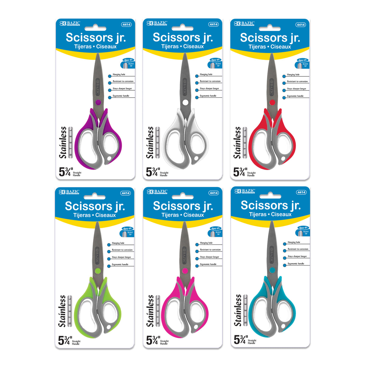BAZIC 5-3/4 in Two-Tone Soft Grip Kids Scissors, Blunt Tip