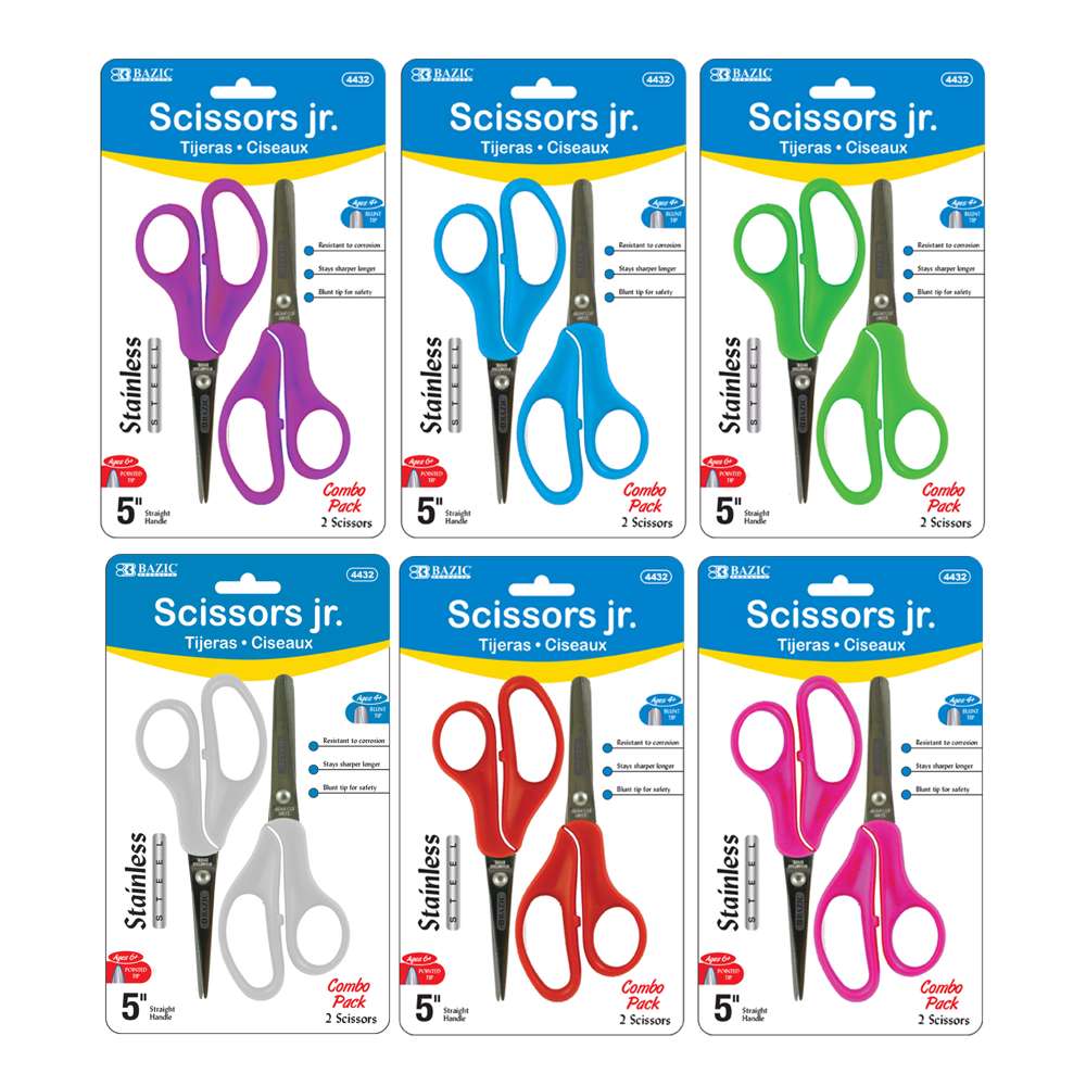 Kids Scissors 5 - 12 Pack - School Pack of Scissors for Kids  Age 3 and up, Assorted Colors (Pointed Tip)