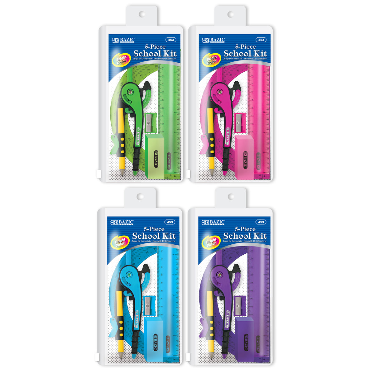 BAZIC 5-Piece Math Geometry Set with Zipper Pouch