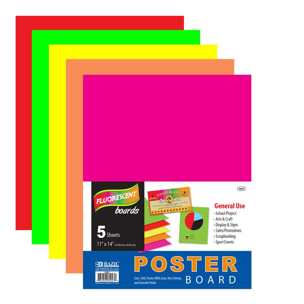11" X 14" Multi Color Fluorescent Poster Board (5/Pack)