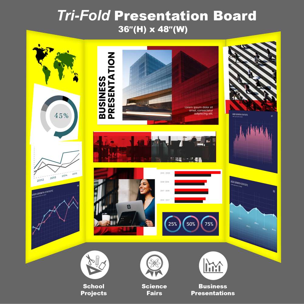 Black Tri-fold Display Board, Corrugated Cardboard, 36 x 48 inches (Pack of  24)