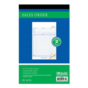Sales Order Book 2-Part Carbonless 5 9/16" x 8 7/16" (50 Sets)