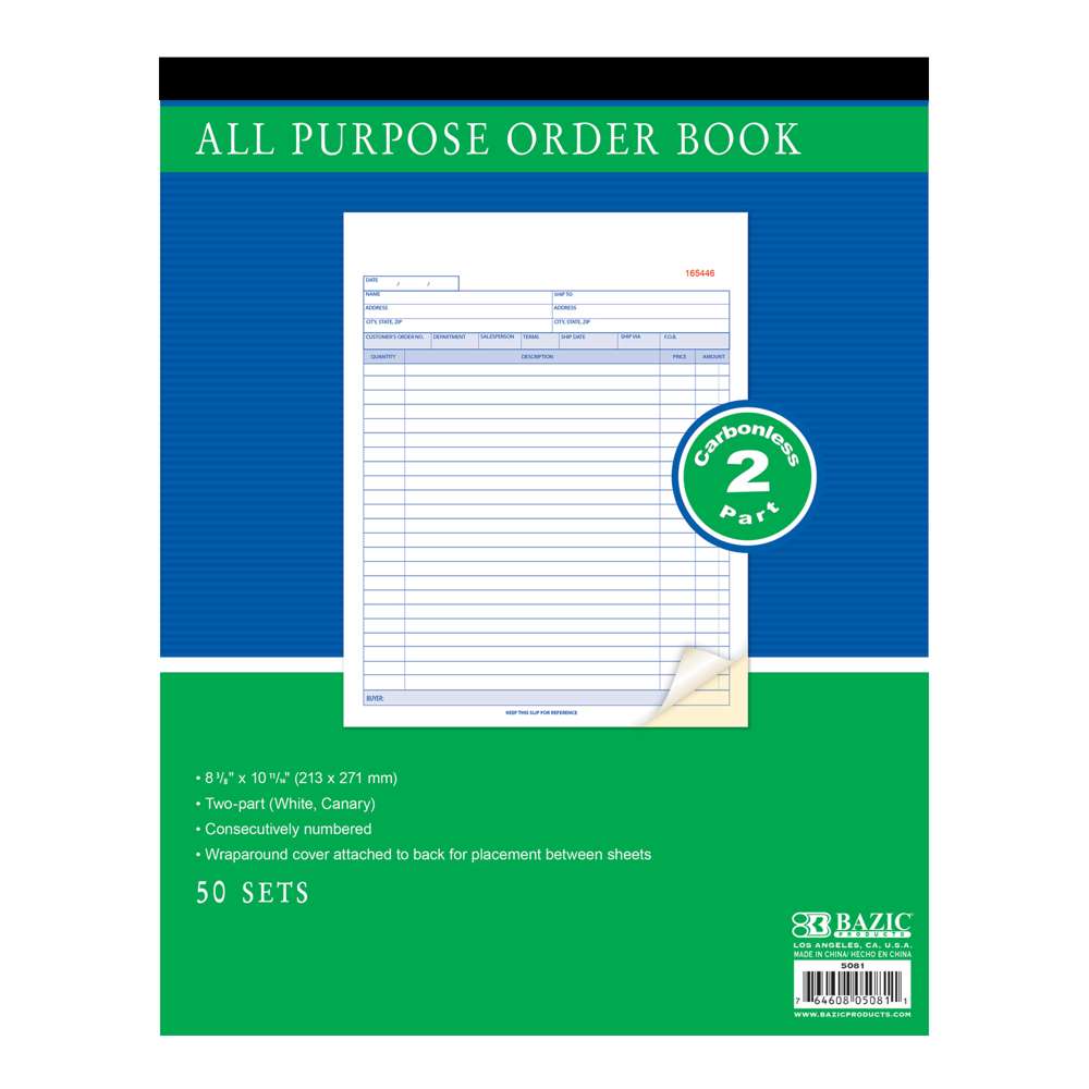 All Purpose Order Book 2-Part Carbonless 8 3/8" x 10 11/16" (50 Sets)
