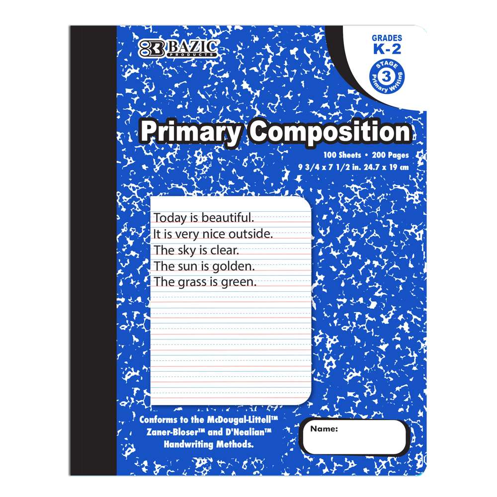 Bazic Primary Journal Composition Book Blue Marble, 100 Sheets, Grades K-2, 1-Pack, Black