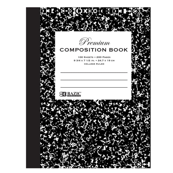 Premium Black Marble Composition Book, 100 Sheets