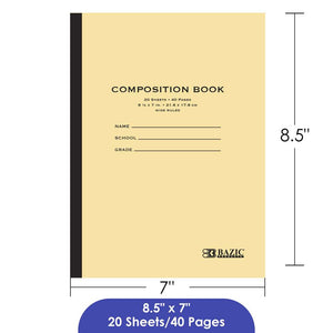 Composition Book 20 Sheets Manila Cover 8.5" x 7", Box of 24