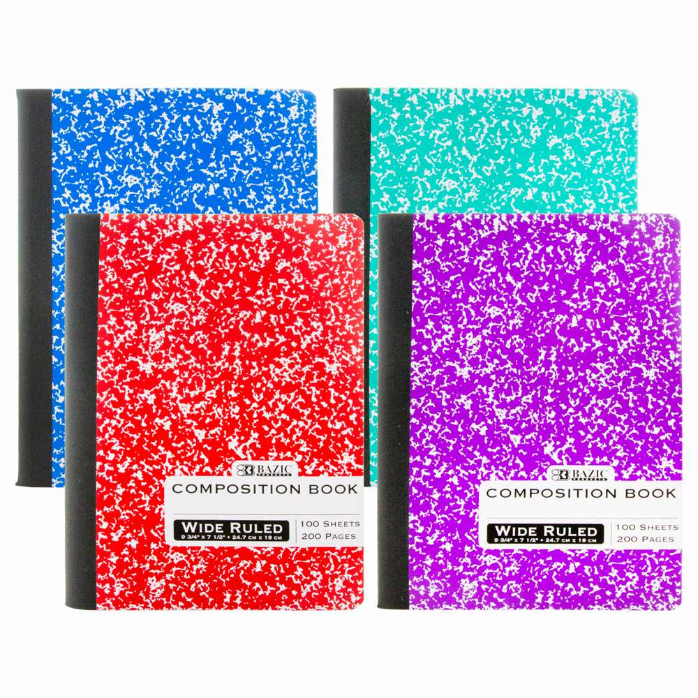 Bazic Products 509 W/R 100 Ct. Assorted Color Marble Composition Book - Pack of 48