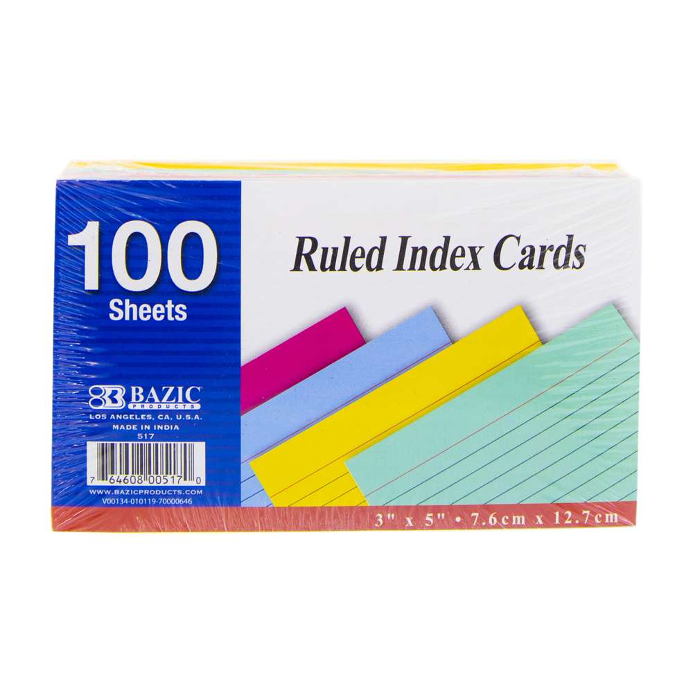 Esselte Commercial Index Cards, Ruled, Assorted - 100 count, 3 x 5 each