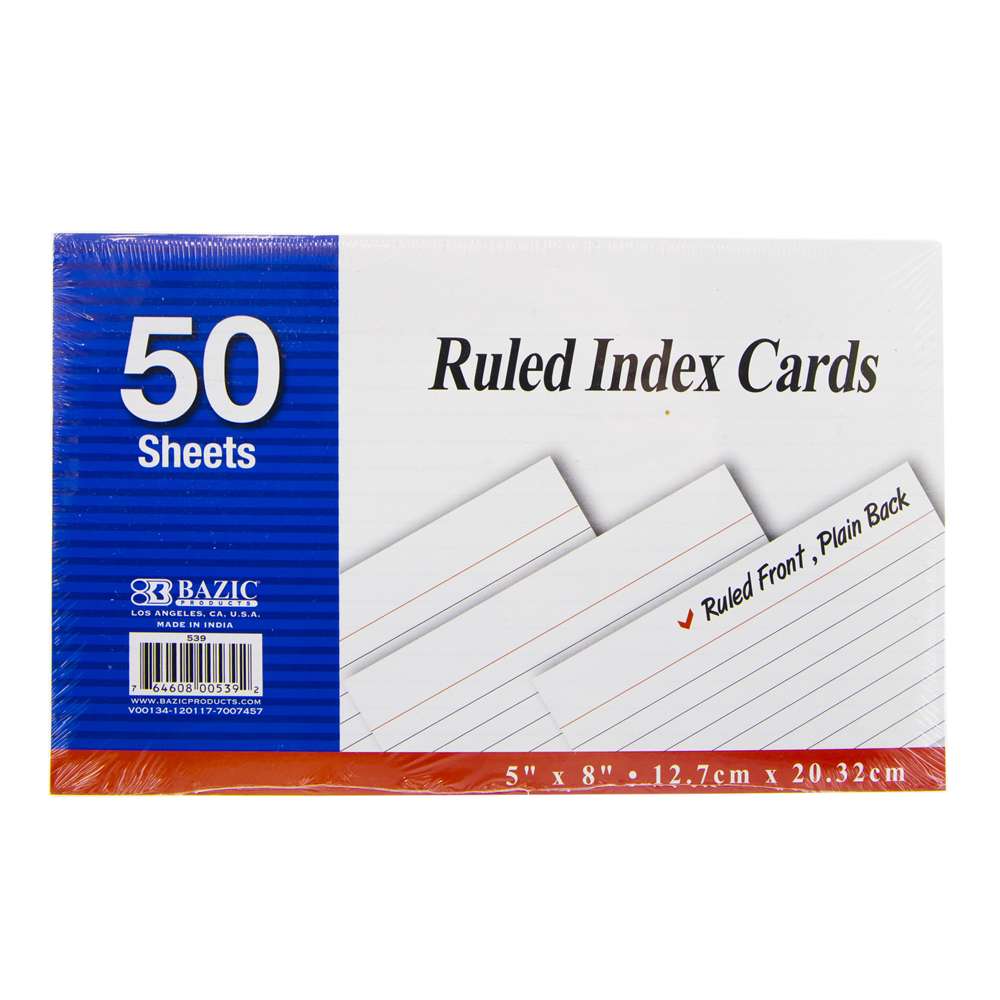 Bazic Products 539 50 Ct. 5 x 8 Ruled White Index Card - Pack of 36
