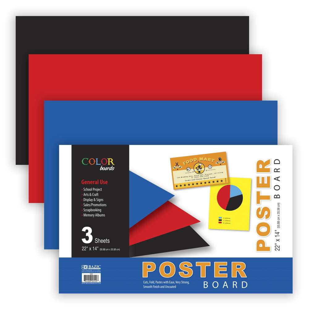 Poster Board 22" X 14" Assorted Colored Poster Board Paper (3/Pack)