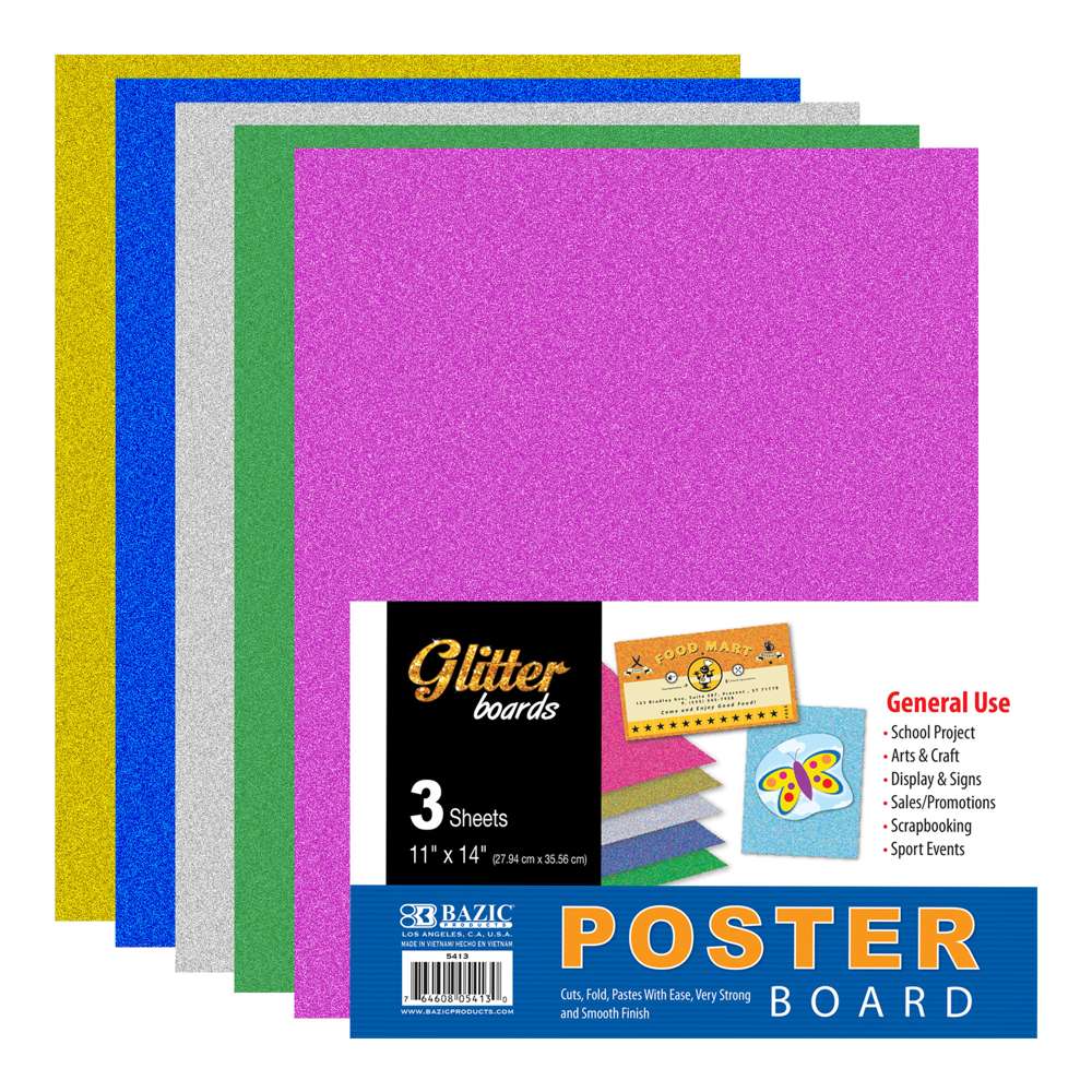 Bazic 11 x 14 Glitter Poster Board (3/pack) Case of 48 | 5413