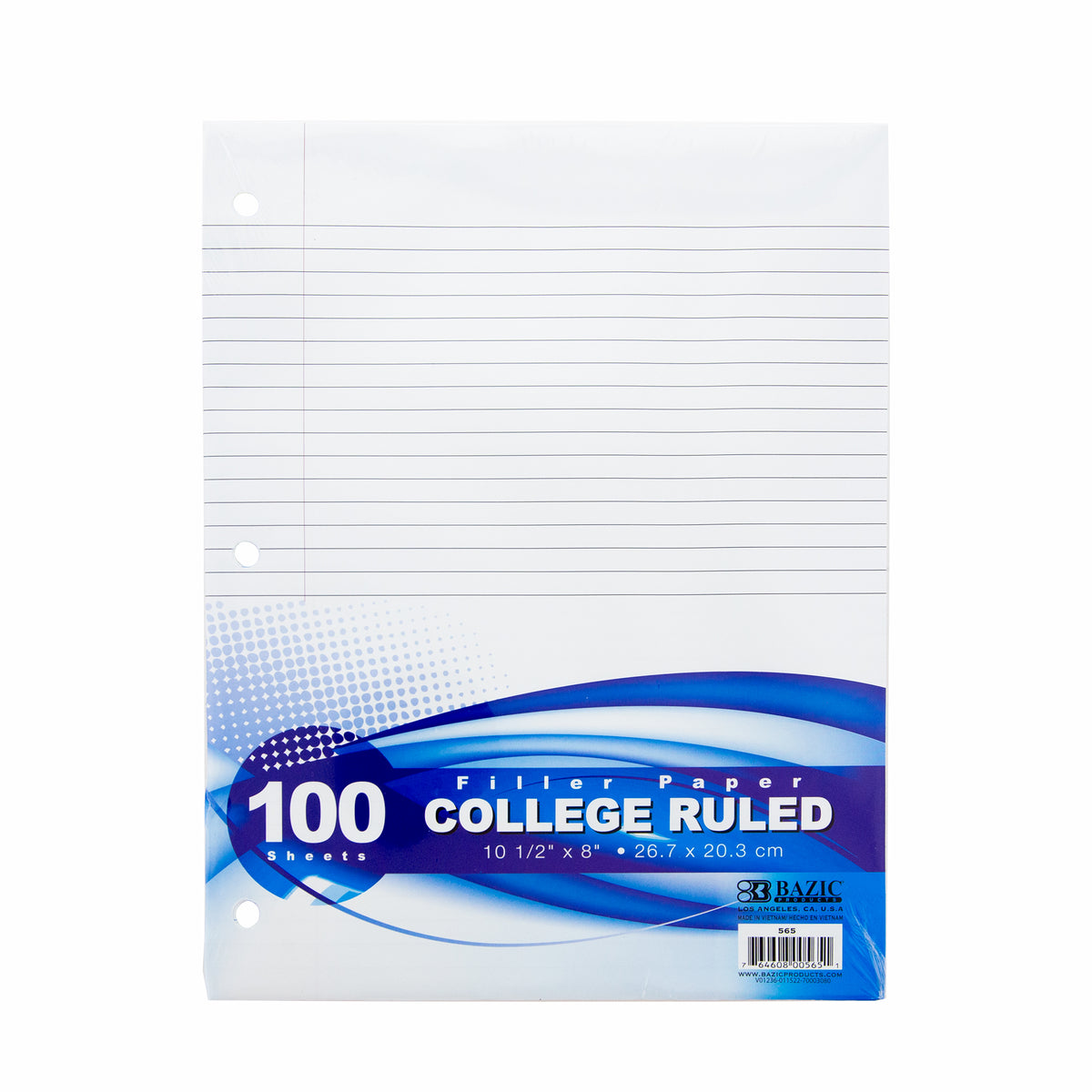 BAZIC College-Ruled Filler Paper, 3-Hole Punched, 100 Sheets