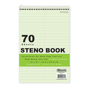 Steno Book Ruled Green Tint Gregg 6" X 9" 70 Ct.