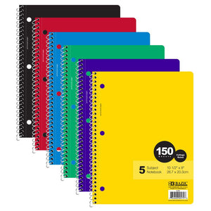 Notebook Spiral C/R 5-Subject 150 Ct.