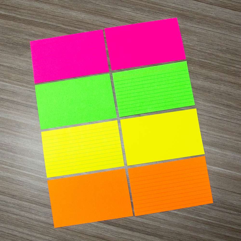 Assorted NEON Colored Index Cards 3 x 5 Ruled 03574