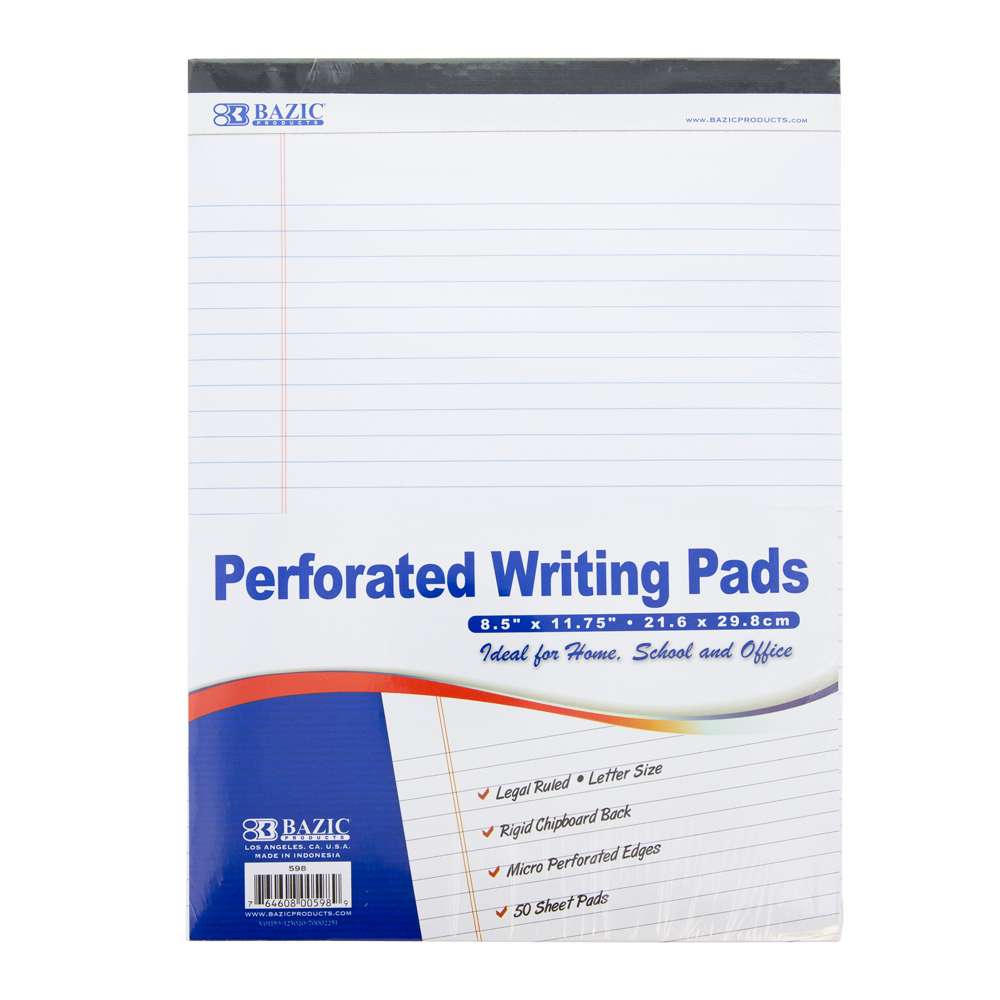   Basics Wide Ruled Lined Writing Note Pad, 8.5 inch x  11.75 inch, White, 12 Count ( 12 Pack of 50 ) : Office Products