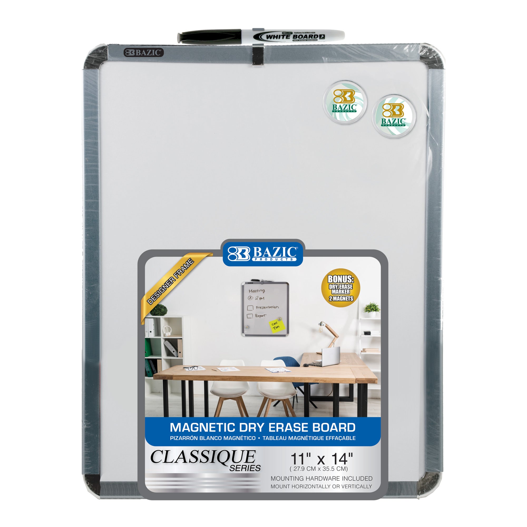 CLASSIQUE Magnetic Dry Erase Board w/ Marker & 2 Magnets