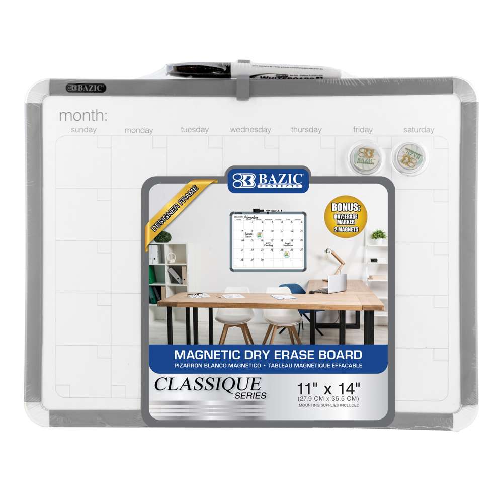11" X 14" CLASSIQUE Magnetic Dry Erase Calendar Board w/ Marker & 2 Magnets
