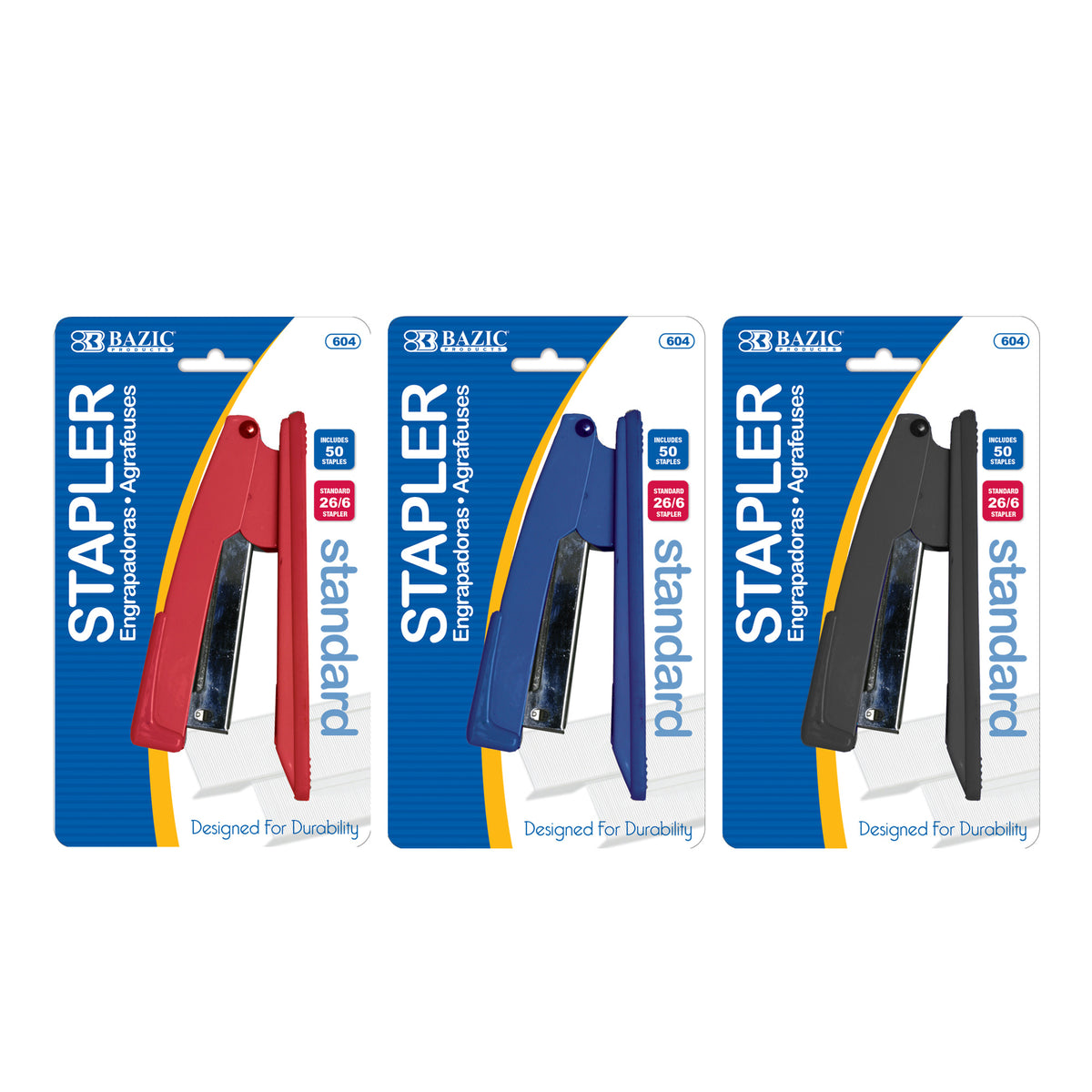 BAZIC Metal Desktop Stapler, Standard 26/6, with 50 Staples