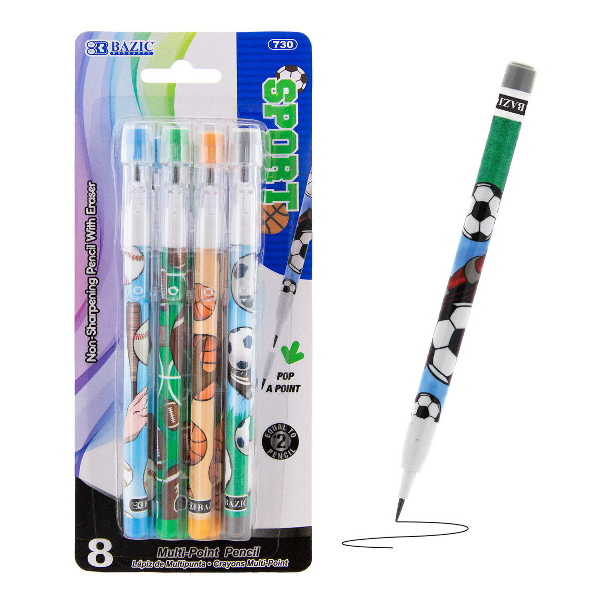 BAZIC Sports Multi-Point Pencils, No-Sharpen, #2 Lead