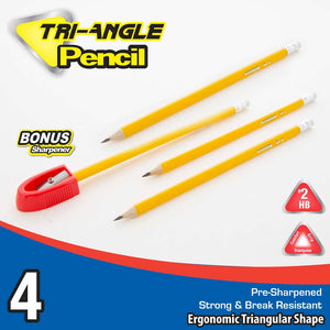 Yellow Pencil #2 Triangle (4/Pack) w/ Sharpener