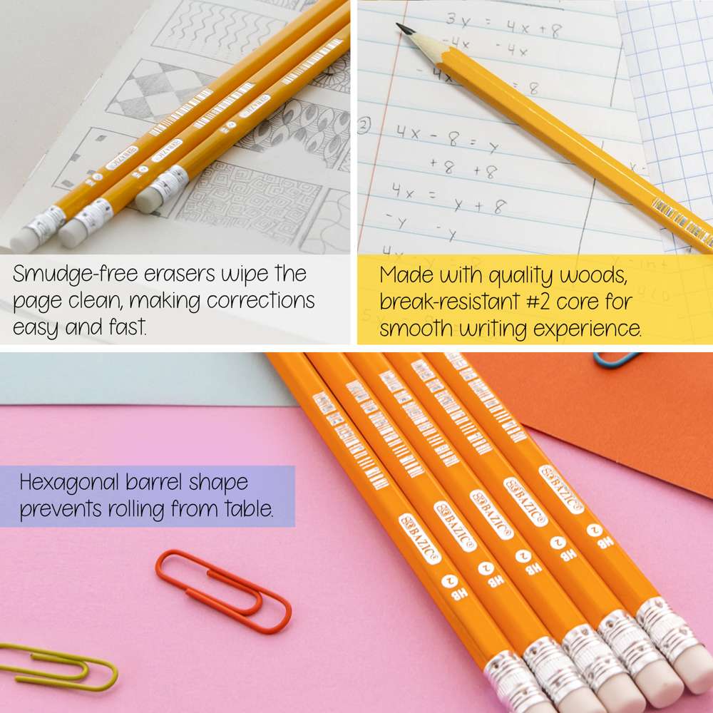 BAZIC Wood Pencil w/ Eraser Metallic Glitter (8/Pack) - Bazicstore
