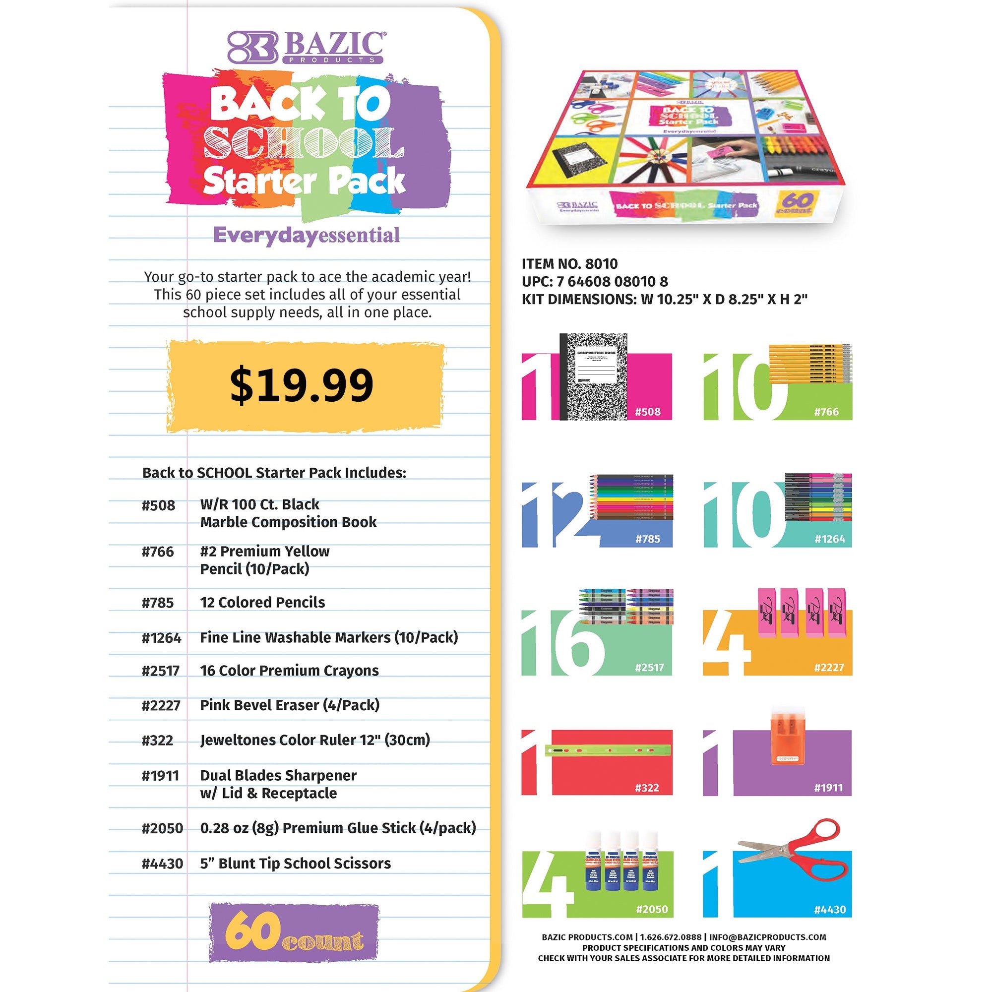 Bazic Products Back to School Starter Pack, 60 Count