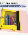 Bright Color 3-Ring Pencil Pouch w/ Mesh Window