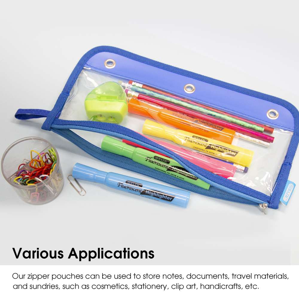 12-pack 3 Ring Binder Bags Zippered Clear Pencil Pouch (fits