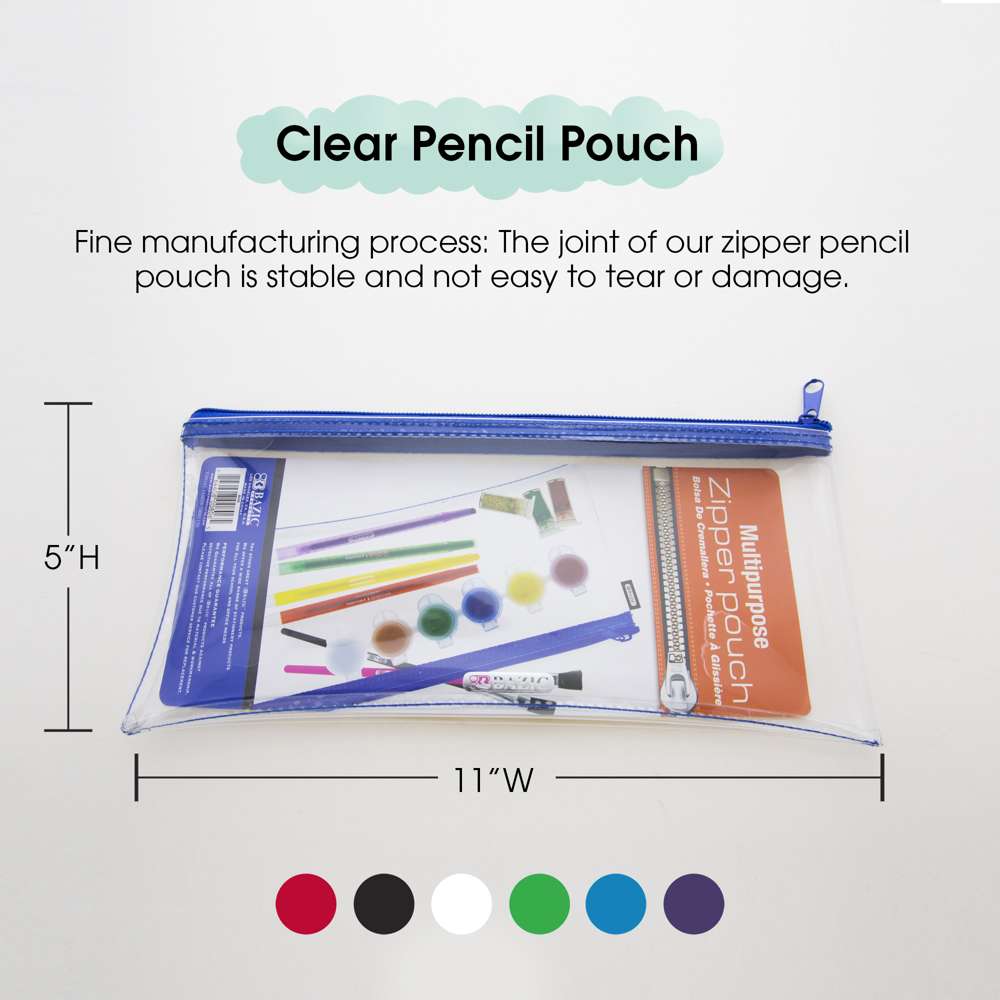 BAZIC Pencil Pouch Clear 11 x 5 - Bazicstore