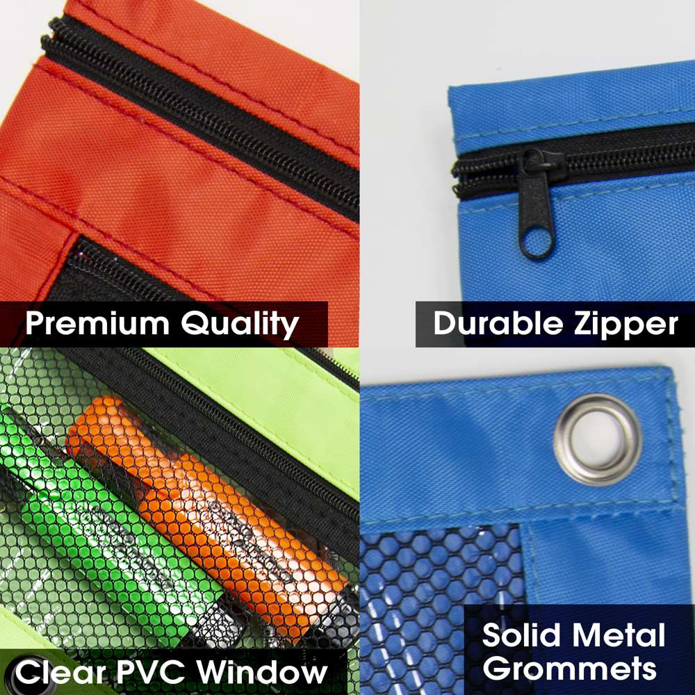 24 pieces Double Zipper 3-Ring Pencil Pouch With Mesh Window