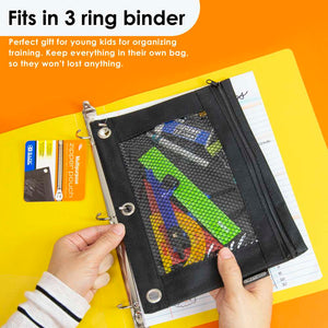 Pencil Pouch 3-Ring Black Color w/ Mesh Window, 24 Count