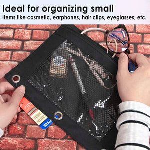 Pencil Pouch 3-Ring Black Color w/ Mesh Window, 24 Count