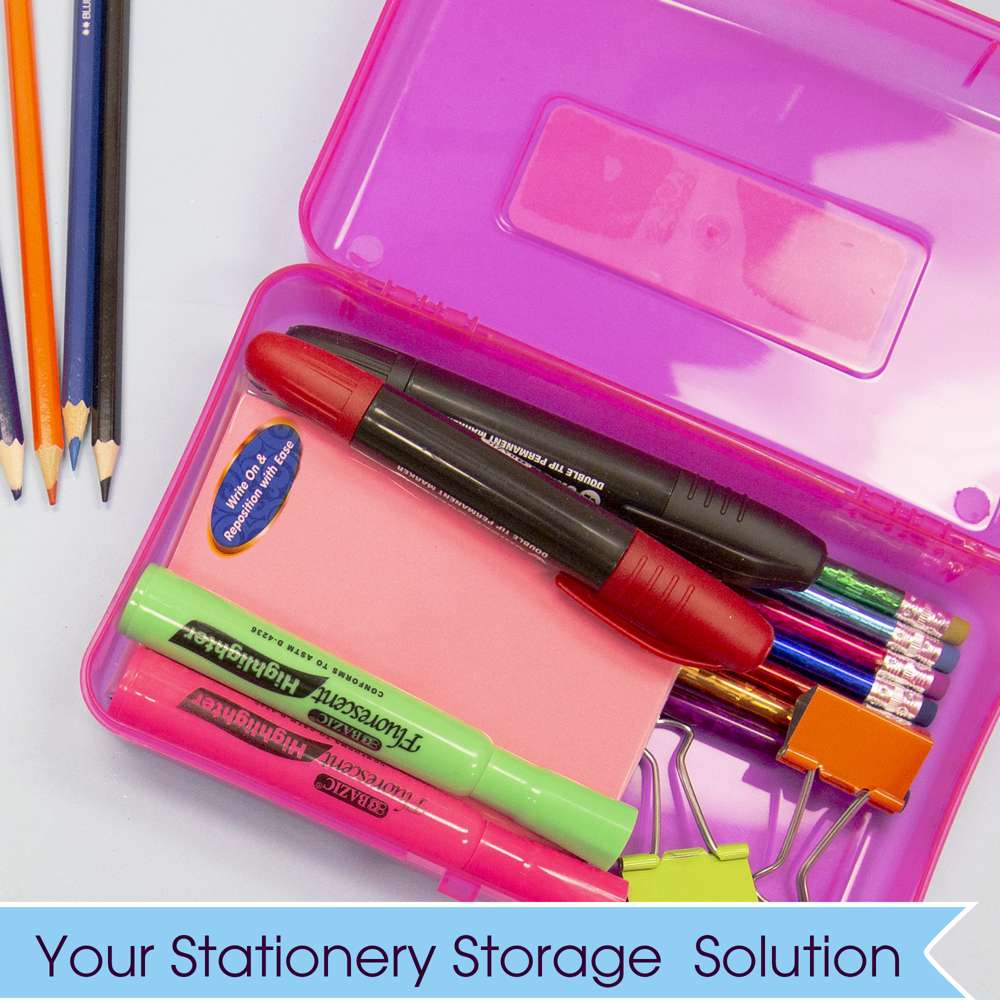  Pencil Box, 3 Pack, Assorted Colors, Plastic Crayon Box, Pencil Cases,  Clear P