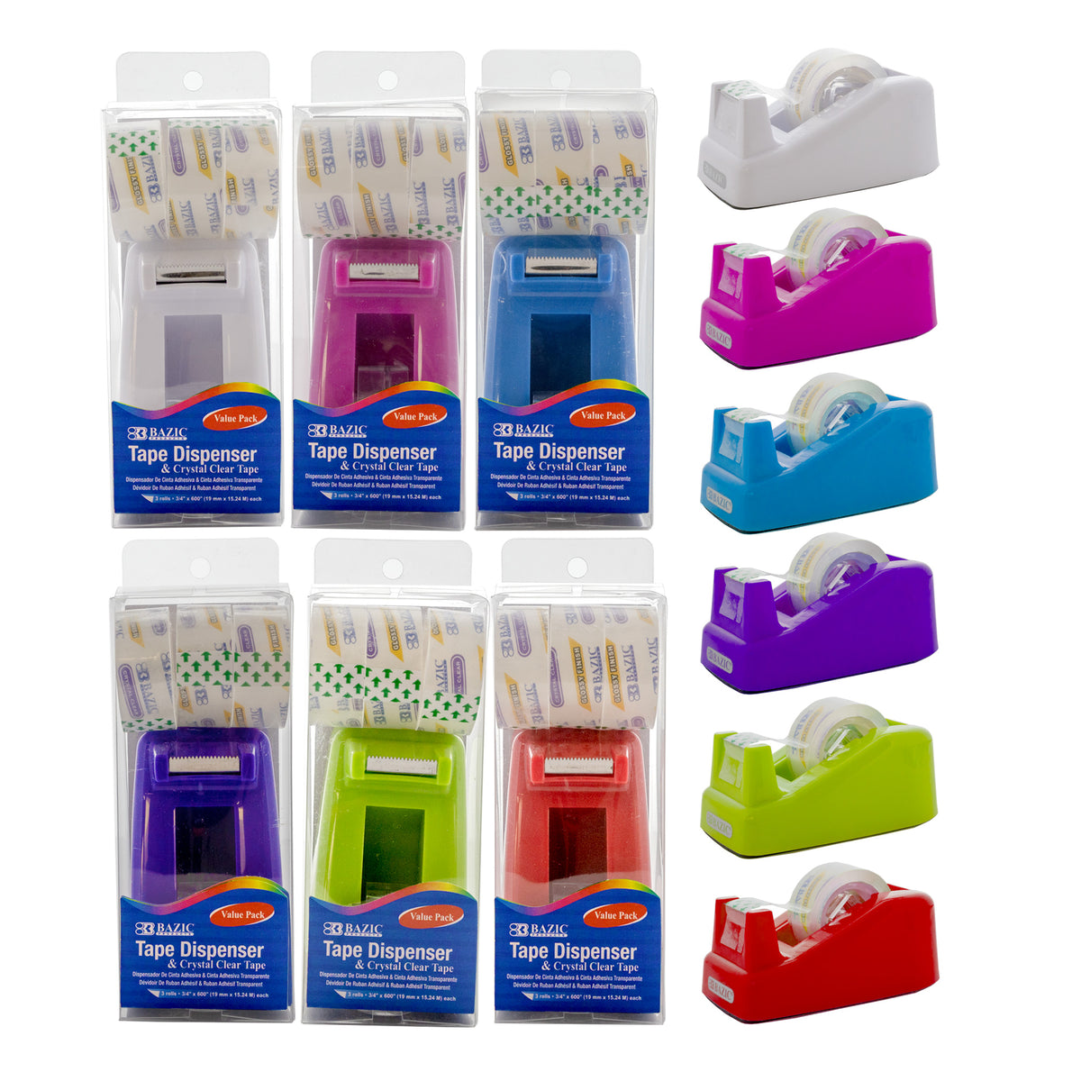 BAZIC Mini Desktop Tape Dispenser with 3 Tape Refills, 1 in Core