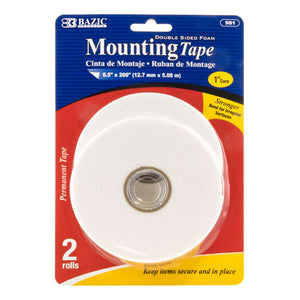 Double Sided Foam Mounting Tape 0.5" X 200" (2/Pack)