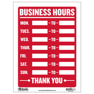 12" X 16" Business Hours Sign