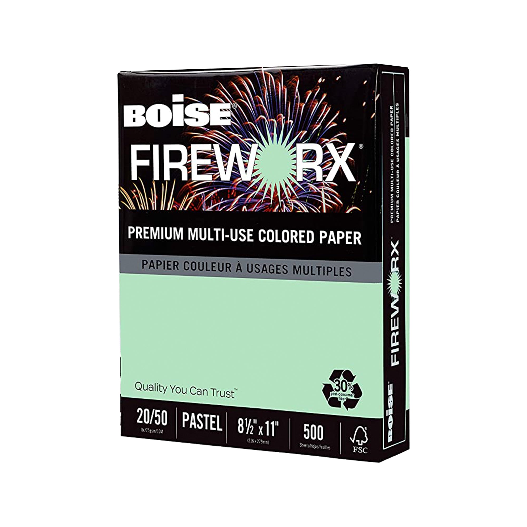 Boise Fireworx Colored Paper, 20lb, 8-1/2 x 11, Popper-mint Green, 500 Sheets/Ream -casmp2201gn, Size: 8 1/2 x 11