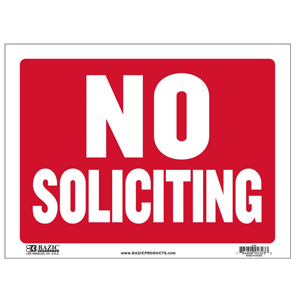 BAZIC 9" X 12" No Soliciting Sign - Bazicstore