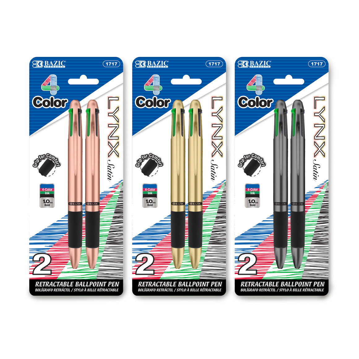 Satin Top 4-Color Pen w/ Cushion Grip (2/Pack)