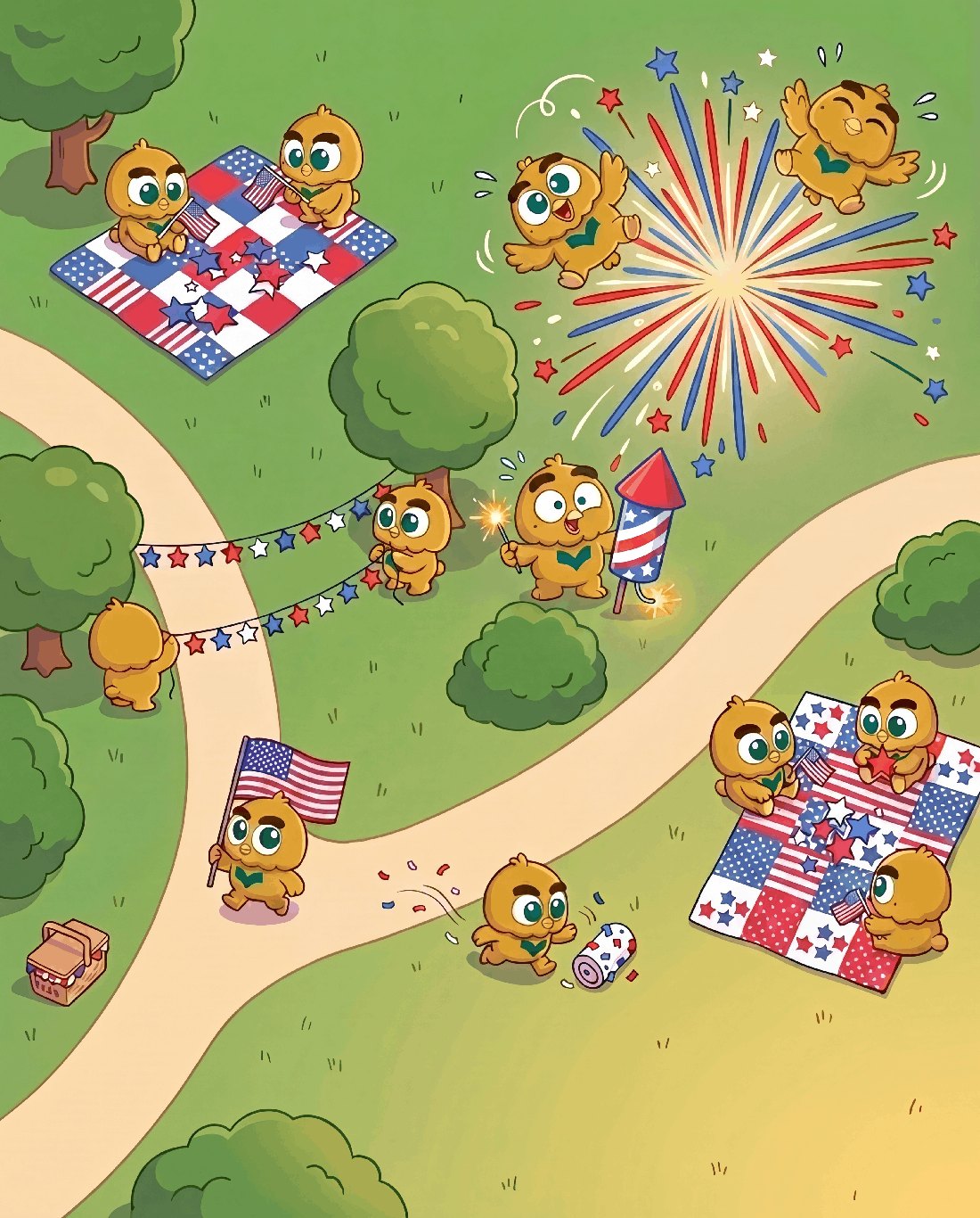 BAY-Z celebrating the 4th of July with fireworks, flags and a picnic