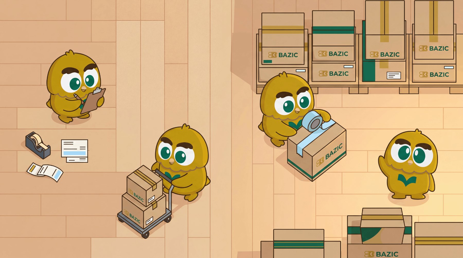 The BAZIC warehouse team packing boxes